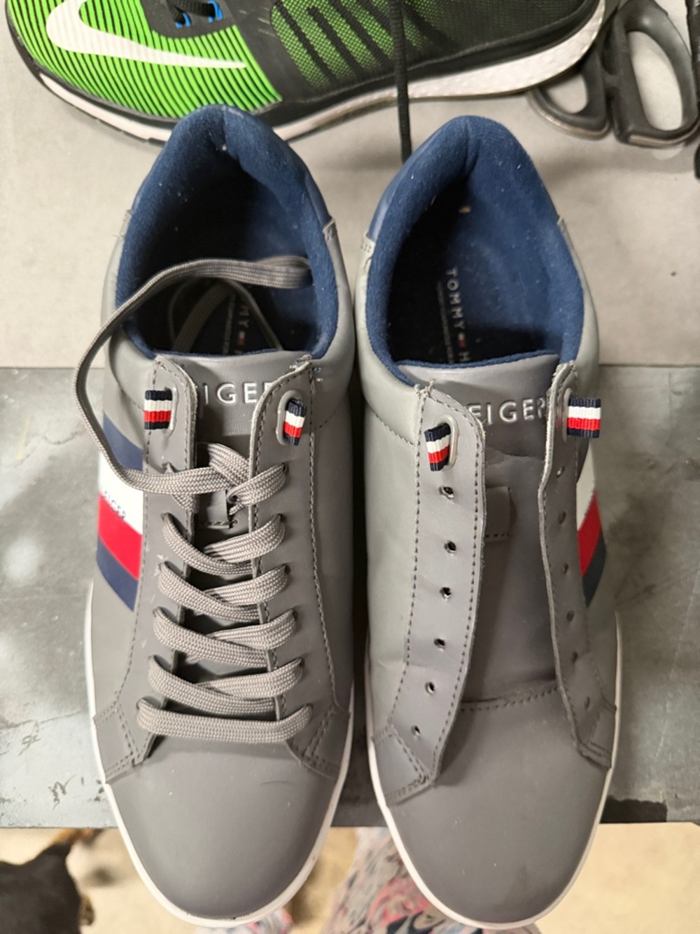 Tommy Hilfiger Gray Sneakers with Red & Navy Side Stripe